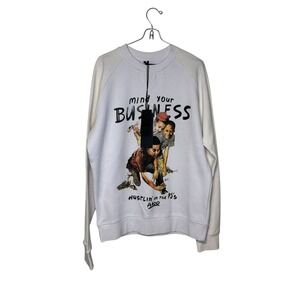 AKOO Men Sweater Mind Your Business Graphic Print Long Sleeve Pullover Small NWT